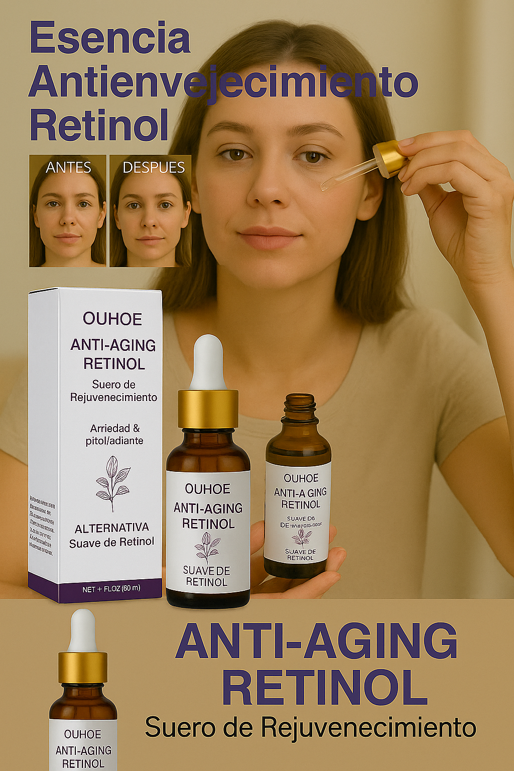 Sérum Facial Anti-Edad con Retinol, Colágeno y Bakuchiol – Rejuvenecedor, Mejora la Elasticidad, Suave y No Irritante – 30ml